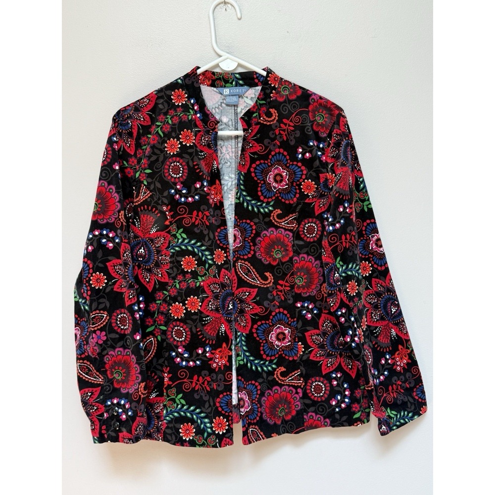 KORET Floral Red Black Jacket 1 Hook Front Brushed Cotton Large Office Holiday